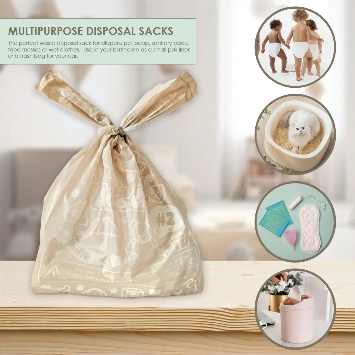 Baby Disposable Diaper Sacks |  LAVENDER Scented - 220 Pack