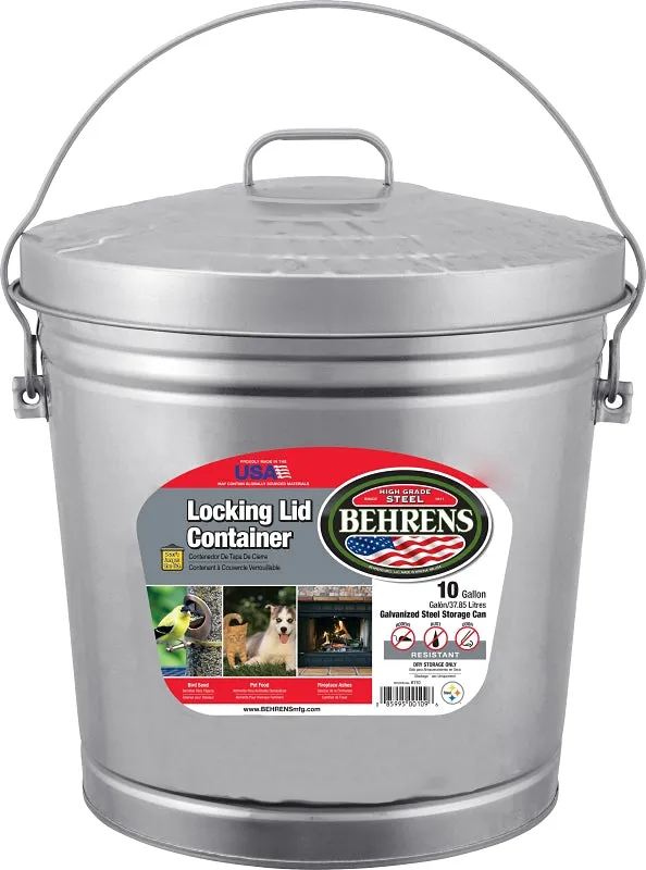 Behrens 6110 Locking Lid Can, 10 gal Capacity, Galvanized Steel, Silver :EA: QUANTITY: 1