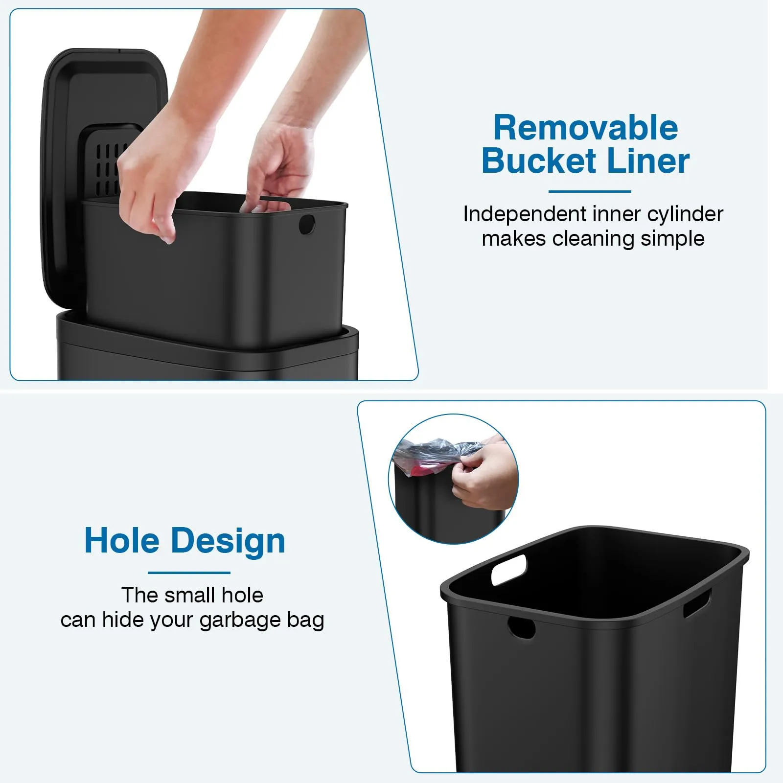 BETHEBEST Black Bathroom Trash Can with Soft Close Lid,Foot Pedal Garbage Can with Removable Inner Bucket, Stainless Steel Trash Can for Bathroom,Bedroom,Office,5 Liter/1.3 Gallon(Matte Black)