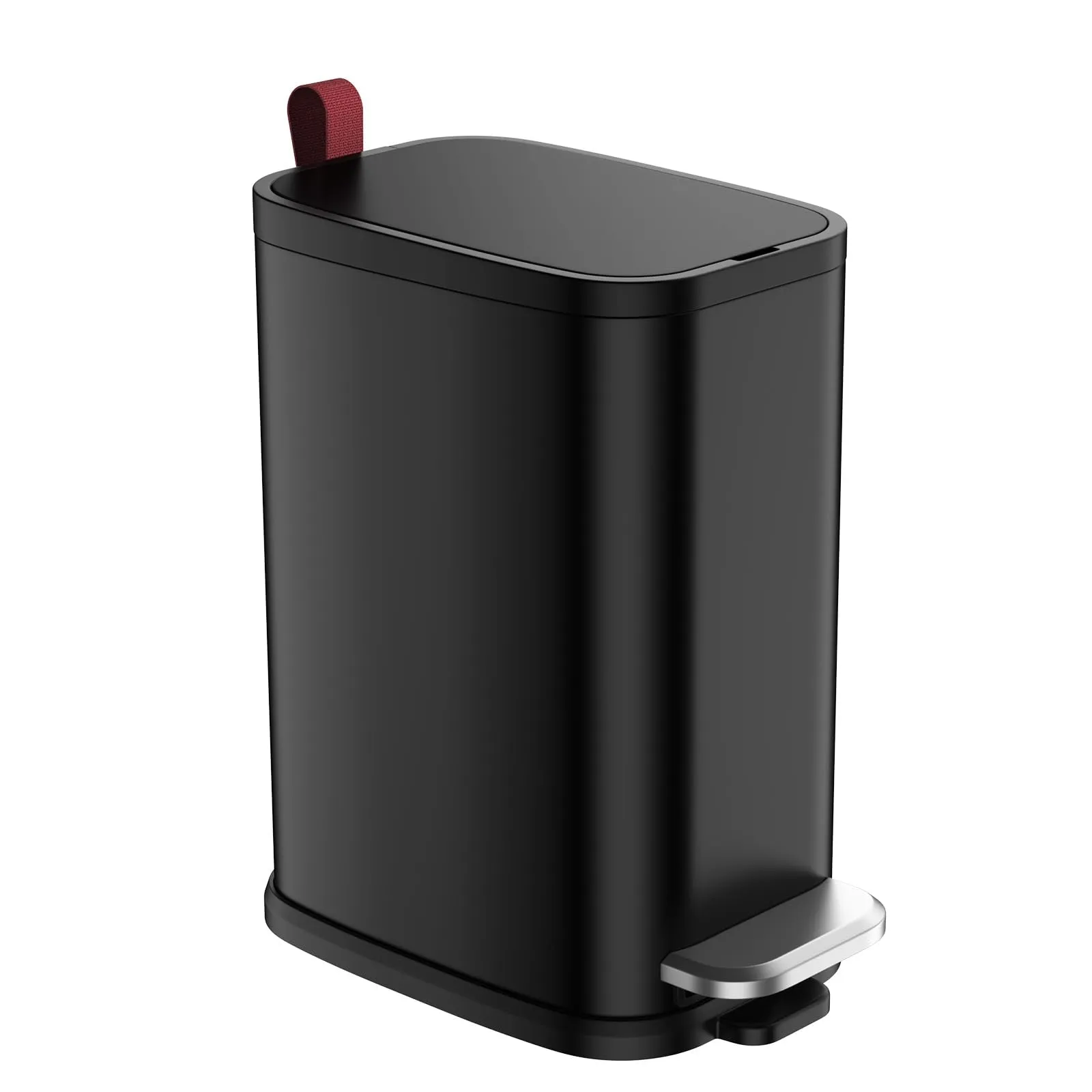 BETHEBEST Black Bathroom Trash Can with Soft Close Lid,Foot Pedal Garbage Can with Removable Inner Bucket, Stainless Steel Trash Can for Bathroom,Bedroom,Office,5 Liter/1.3 Gallon(Matte Black)