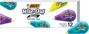 BIC Wite-Out Brand Mini Correction Tape, White Correction Tape, 16.4 Feet - 12-Count Pack
