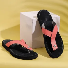 Black & Pink Handcrafted Women's Leather Slippers with Suede