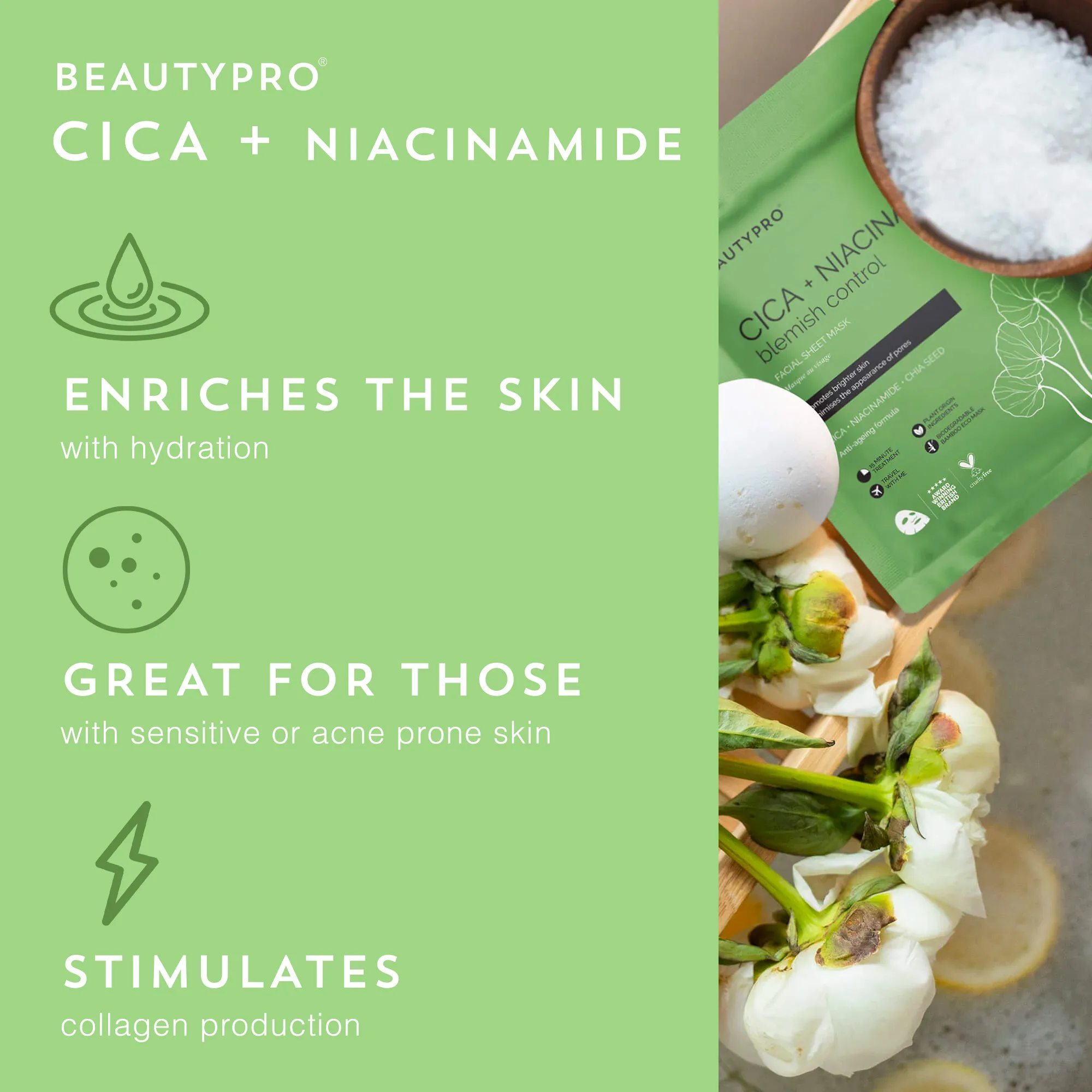CICA   NIACINAMIDE Facial Sheet Mask - 100% Biodegradable