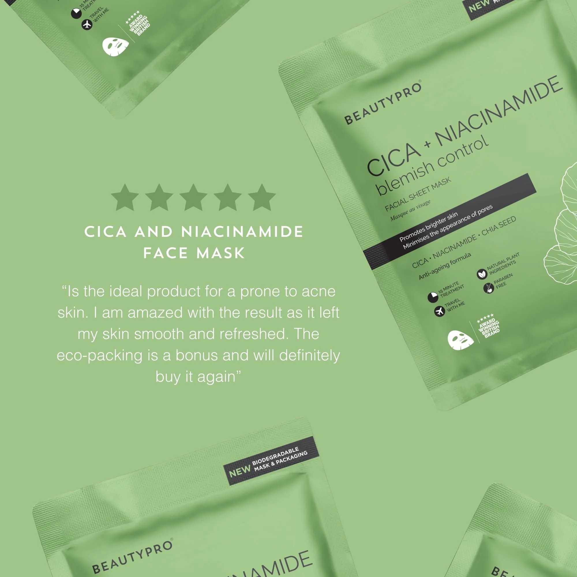 CICA   NIACINAMIDE Facial Sheet Mask - 100% Biodegradable