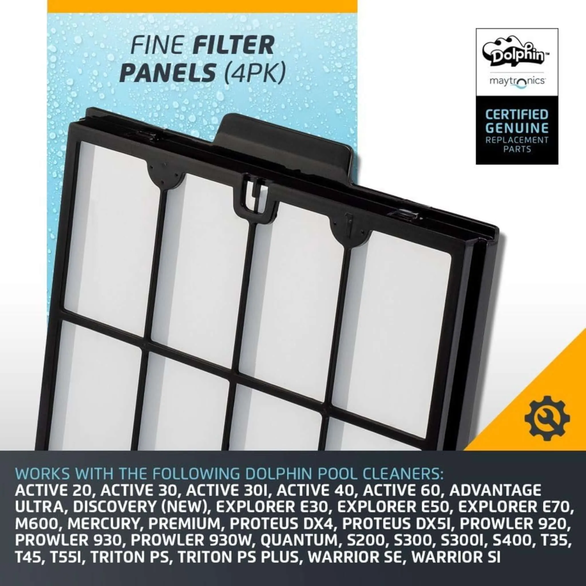 Dolphin Pool Cleaner Replacement Filters | Fine Filter Panels | 4 Pack | 9991463-R4