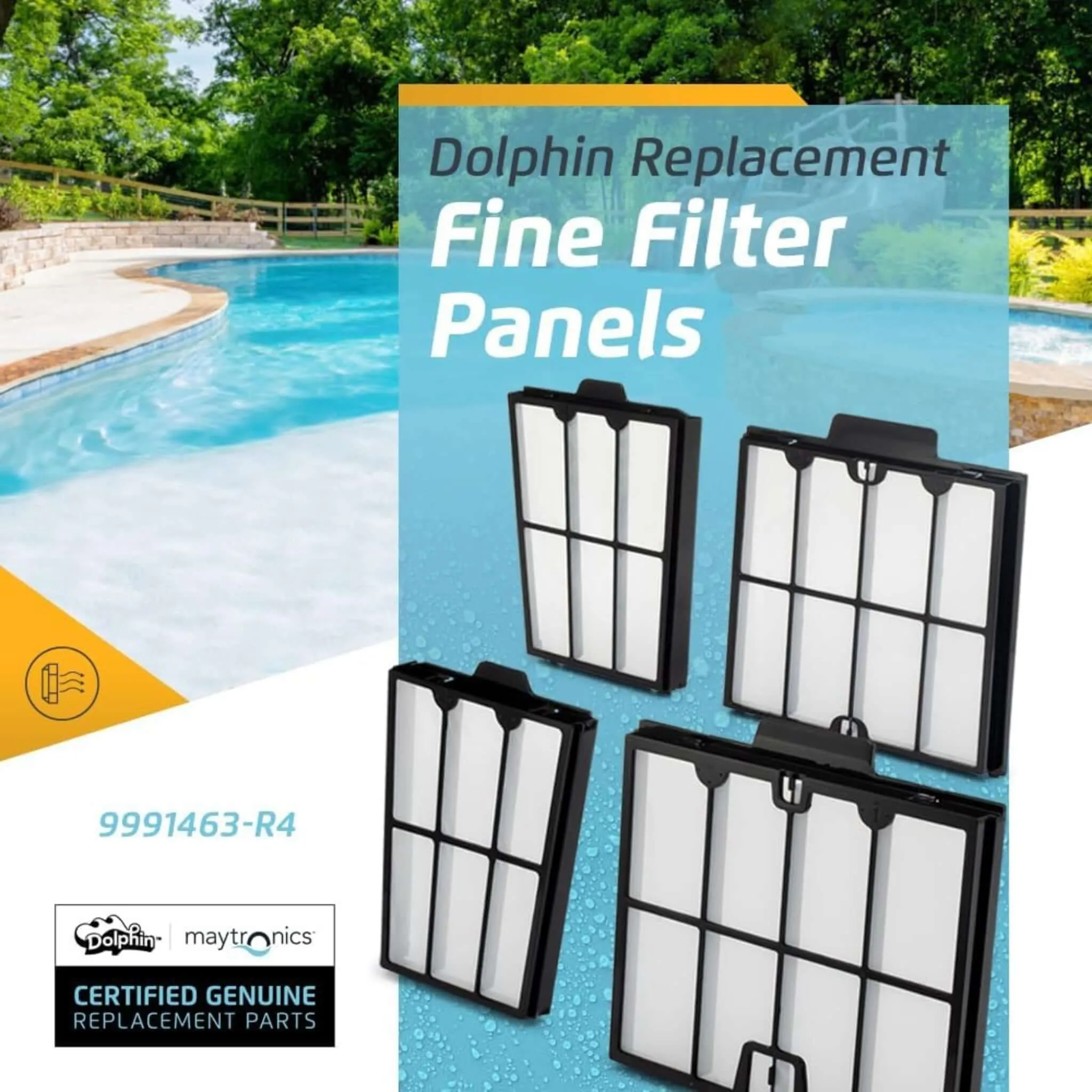 Dolphin Pool Cleaner Replacement Filters | Fine Filter Panels | 4 Pack | 9991463-R4