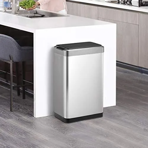 EKO Phantom-T 50 Liter / 13.2 Gallon Vertical Motion Sensor Trash Can, Brushed Stainless Steel Finish