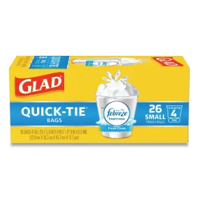 Glad Odorshield Quick-Tie Small Trash Bags, 4 Gal, 0.5 Mil, 8" X 18", White, 156/Carton - CLO78812