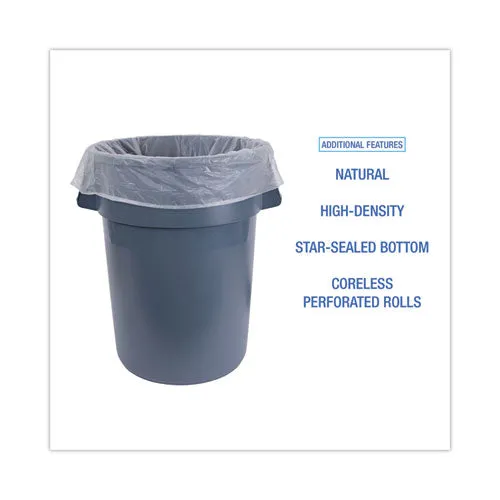 High Density Industrial Can Liners Coreless Rolls, 60 Gal, 13 Mic, 38 X 60, Natural, 25 Bags/roll, 8 Rolls/carton