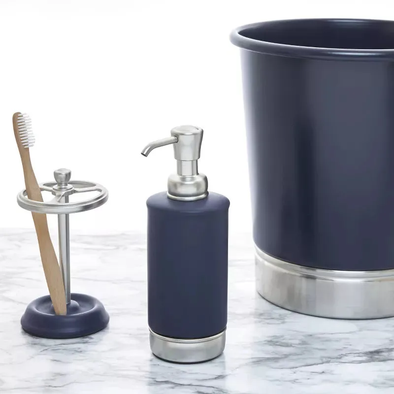 iDesign York Small Waste Can – Navy/Brushed Nickel