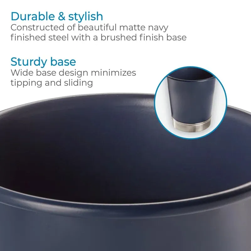 iDesign York Small Waste Can – Navy/Brushed Nickel