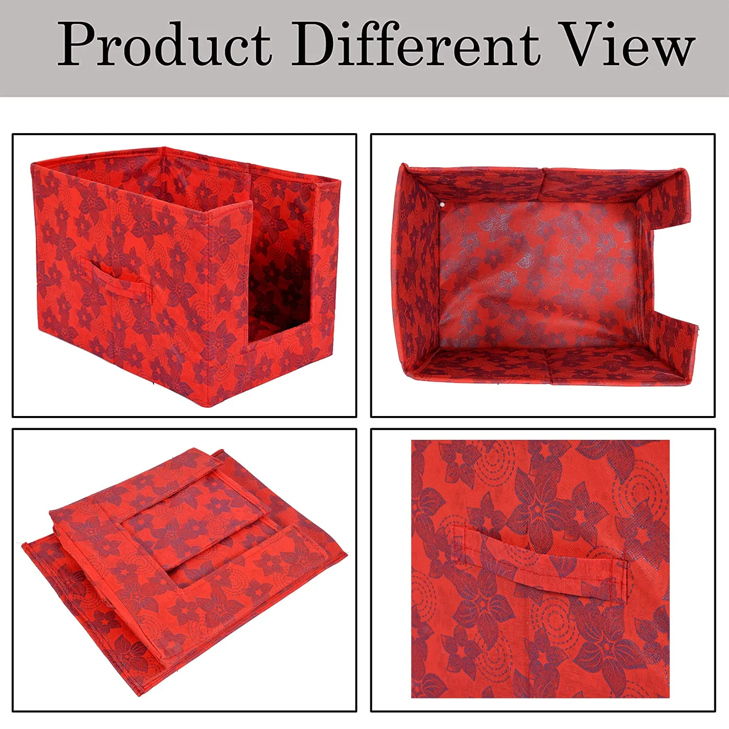 Kuber Industries Saree Organizer for Wardrobe/Closet Storage Box and Clothing Organiser for Women Clothes With Metalic Flower Print- Pack of 3 (Red)