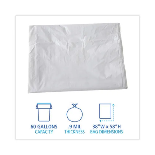 Linear Low Density Industrial Can Liners, 60 Gal, 0.9 Mil, 38 X 58, White, 100/carton