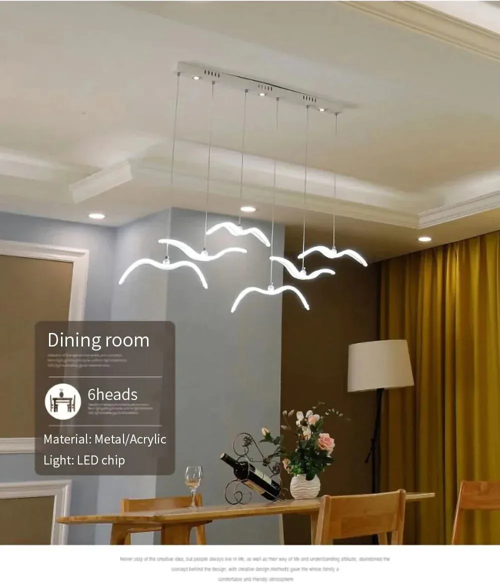 Modern LED Pendant Light For Living Room/Dining White Pendant Lamp For Coffee House Bedroom Suspension Acrylic Seagull Lighting