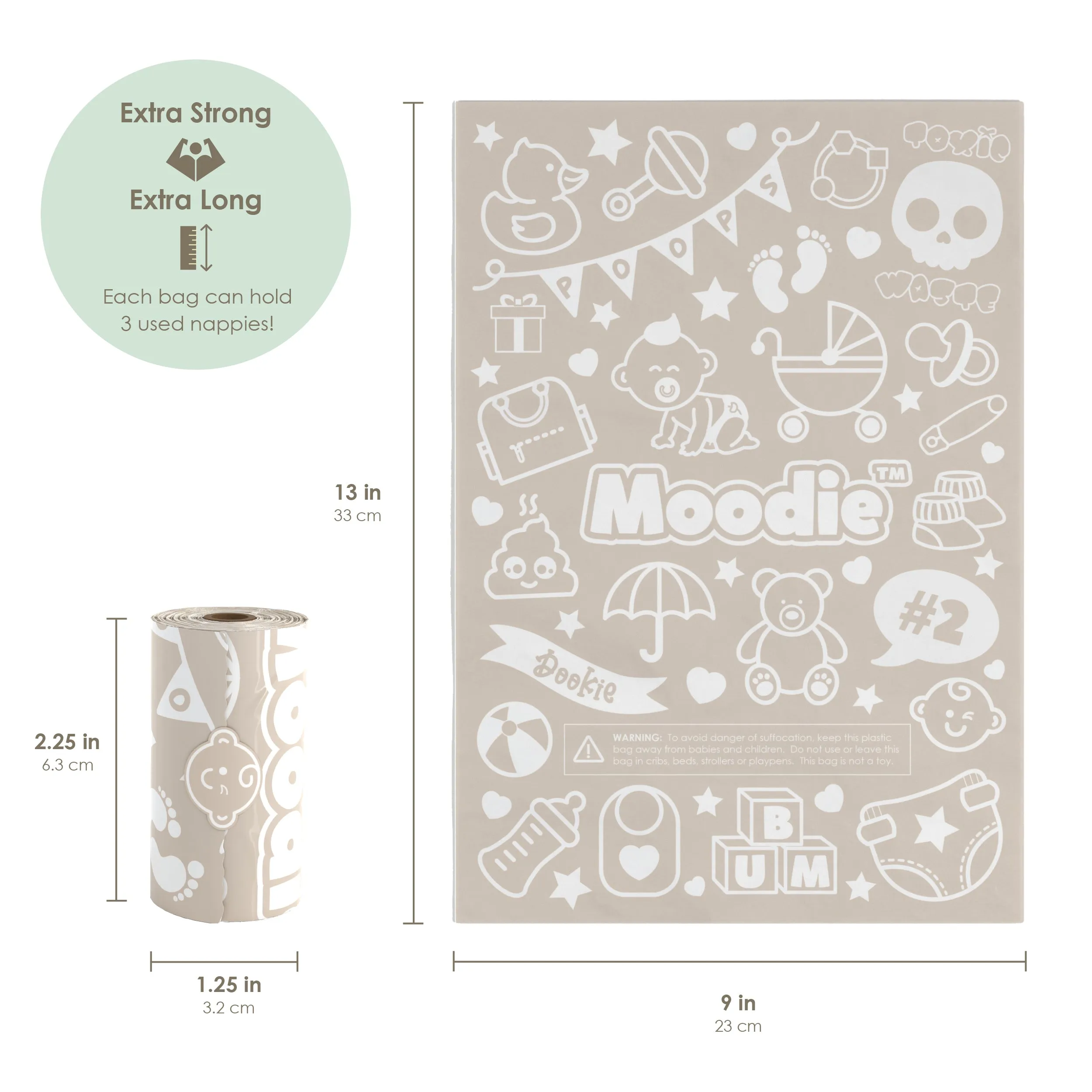 NEW PLANT BASED Baby Disposable Diaper Bags |  100% Compostable - 6 Roll Refill Pack