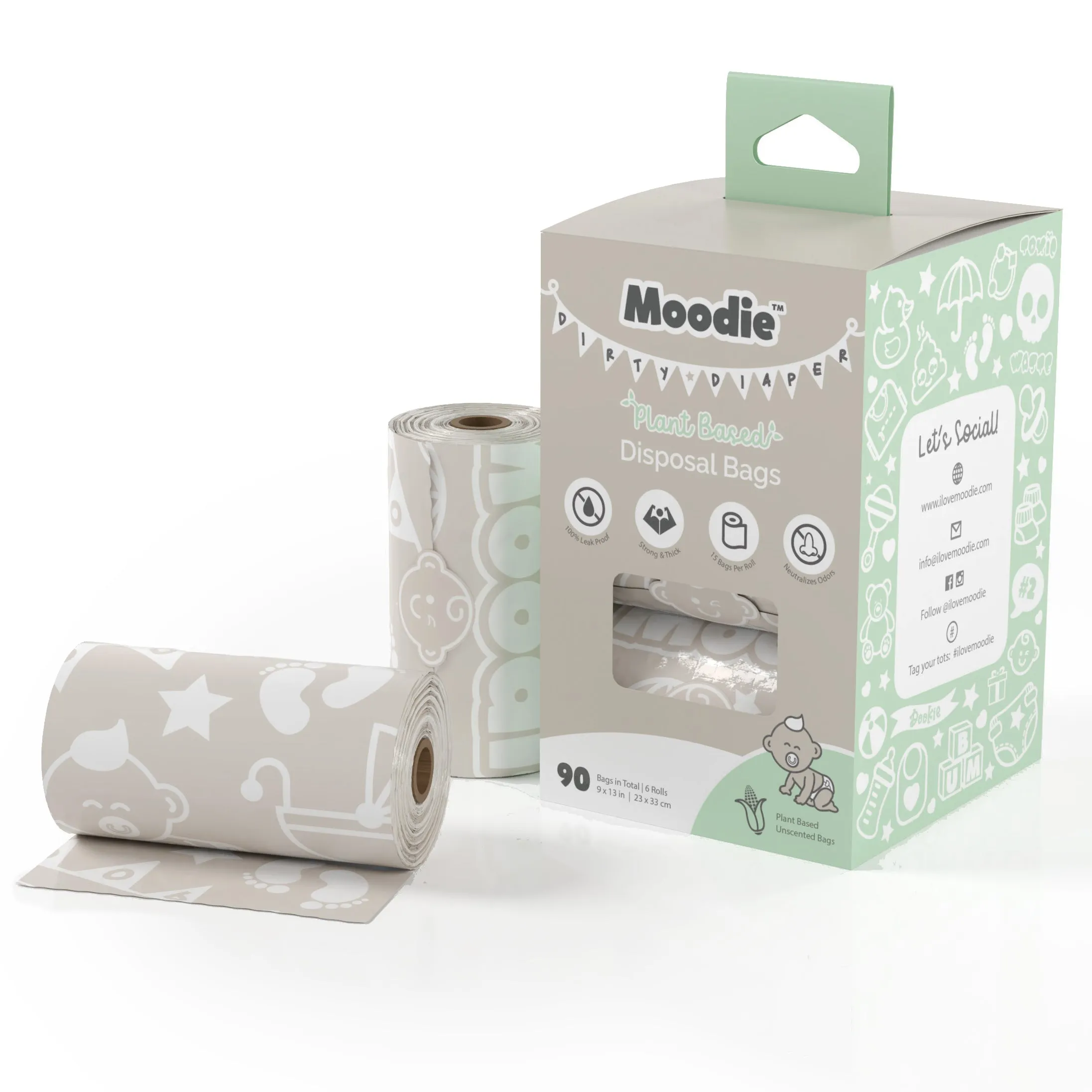 NEW PLANT BASED Baby Disposable Diaper Bags |  100% Compostable - 6 Roll Refill Pack