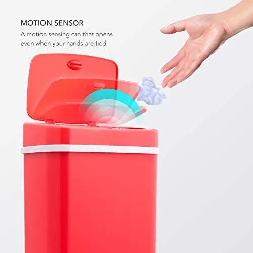 Ninestars DZT-12-5RS Bedroom or Bathroom Automatic Touchless Infrared Motion Sensor Trash Can, 3 Gal 12 L, ABS Plastic (Rectangular, Rose) Trashcan