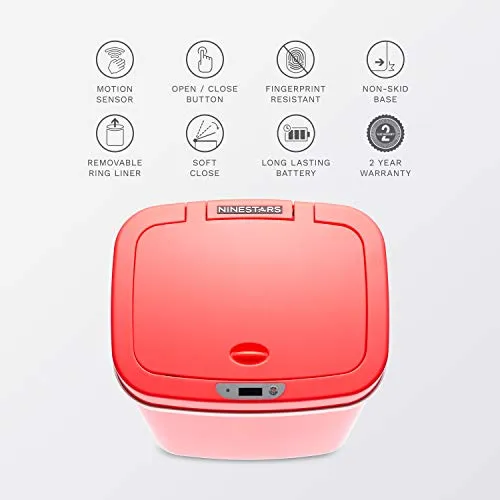 Ninestars DZT-12-5RS Bedroom or Bathroom Automatic Touchless Infrared Motion Sensor Trash Can, 3 Gal 12 L, ABS Plastic (Rectangular, Rose) Trashcan