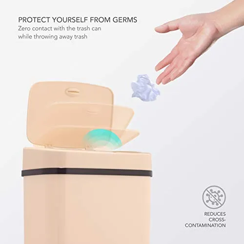 Ninestars DZT-12-5WH Bedroom or Bathroom Automatic Touchless Infrared Motion Sensor Trash Can, 3 Gal 12 L, ABS Plastic (Rectangular, Cream) Trashcan