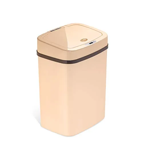 Ninestars DZT-12-5WH Bedroom or Bathroom Automatic Touchless Infrared Motion Sensor Trash Can, 3 Gal 12 L, ABS Plastic (Rectangular, Cream) Trashcan