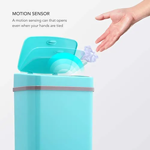 Ninestars, Teal Blue DZT-12-5TB Bedroom or Bathroom Automatic Touchless Infrared Motion Sensor Trash Can, 3 Gal 12 L, ABS Plastic (Rectangular, Trashcan