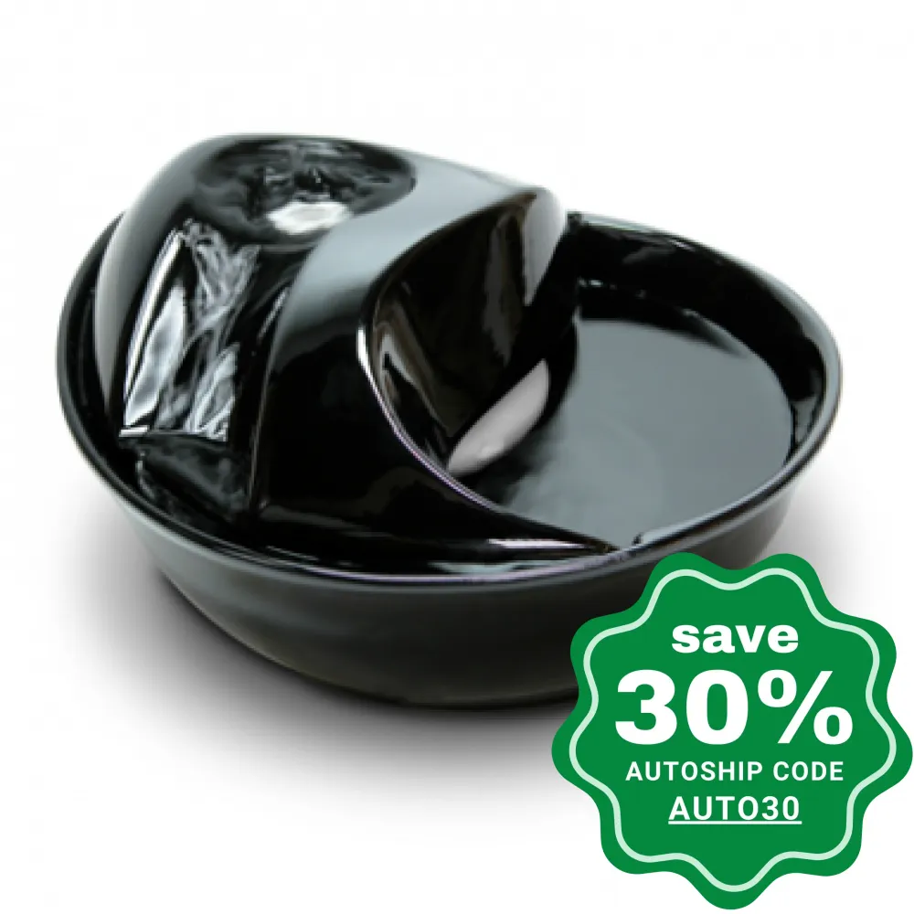 Pioneer Pet - Drinking Fountain - Ceramic - Raindrop - Black - 60OZ (9.75 x 11.75 x 4.25 in)