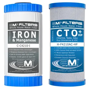 Replacement Filter Pack for Whole House Iron Manganese & Carbon Water Filtration System | 10" 2-Stage
