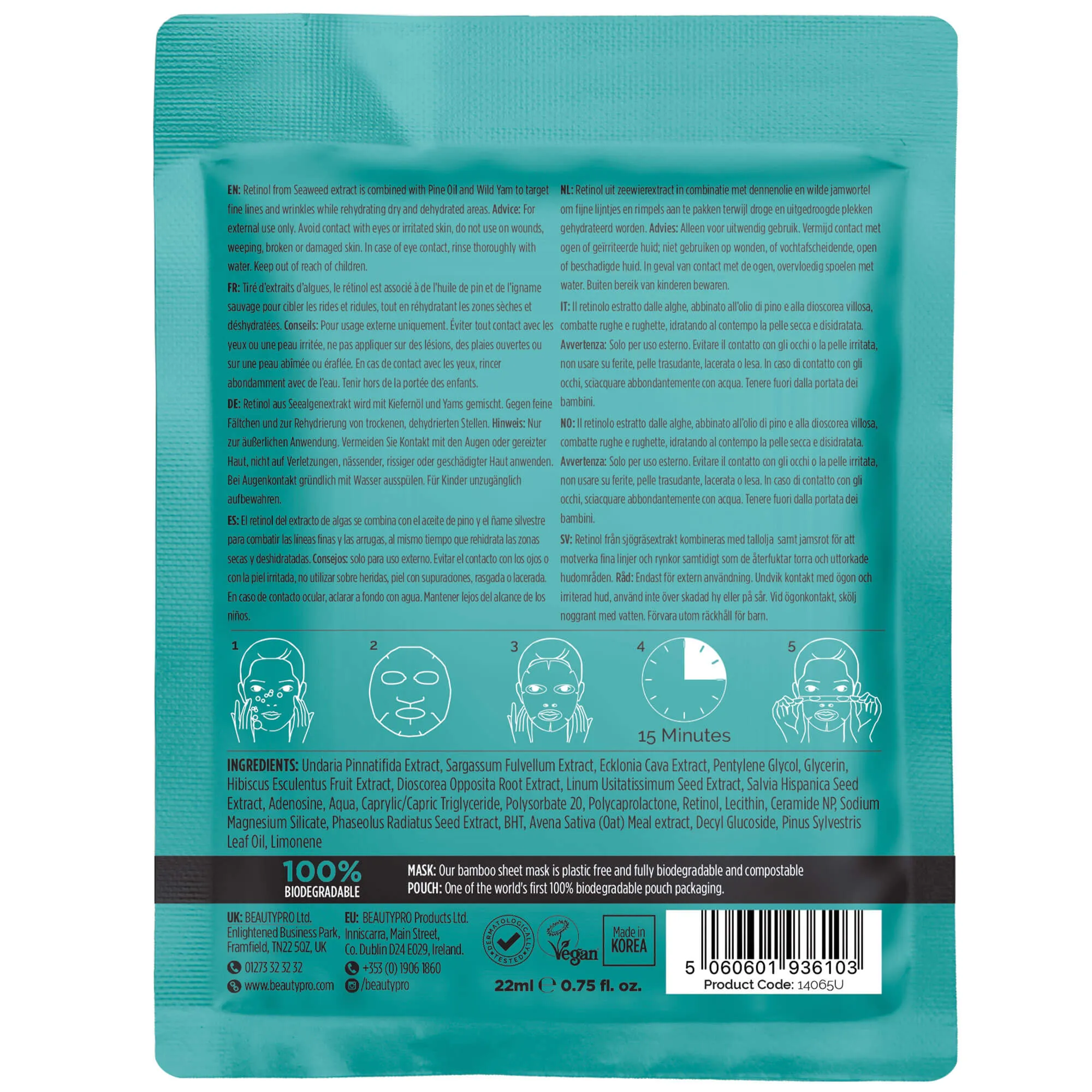 RETINOL Anti-Ageing Facial Sheet Mask  - 100% Biodegradable