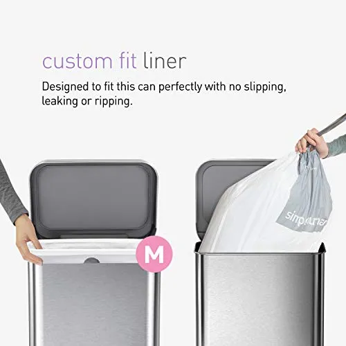 simplehuman 45 Liter Rectangular Hands-Free Kitchen Step Trash Can with Soft-Close Lid, Brushed Stainless Steel