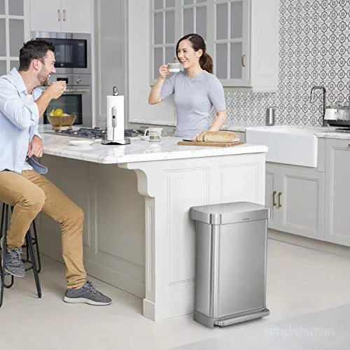 simplehuman 45 Liter Rectangular Hands-Free Kitchen Step Trash Can with Soft-Close Lid, Brushed Stainless Steel