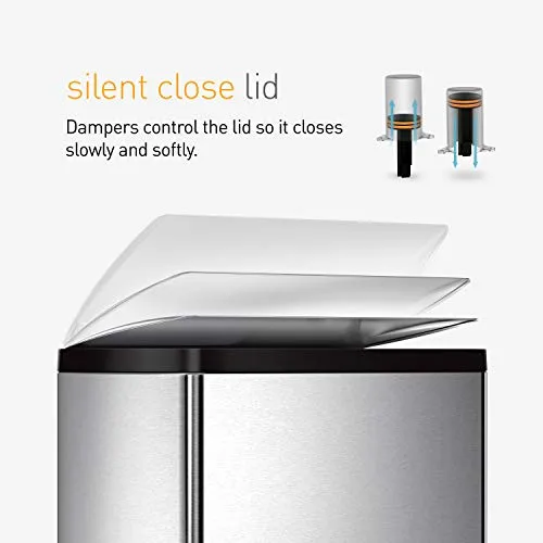 simplehuman 50 Liter / 13.2 Gallon Rectangular Kitchen Step Trash Can, Brushed Stainless Steel