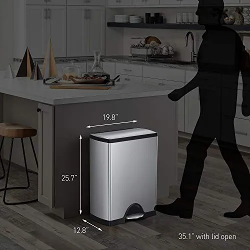 simplehuman 50 Liter / 13.2 Gallon Rectangular Kitchen Step Trash Can, Brushed Stainless Steel