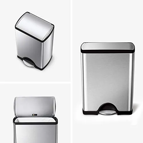 simplehuman 50 Liter / 13.2 Gallon Rectangular Kitchen Step Trash Can, Brushed Stainless Steel