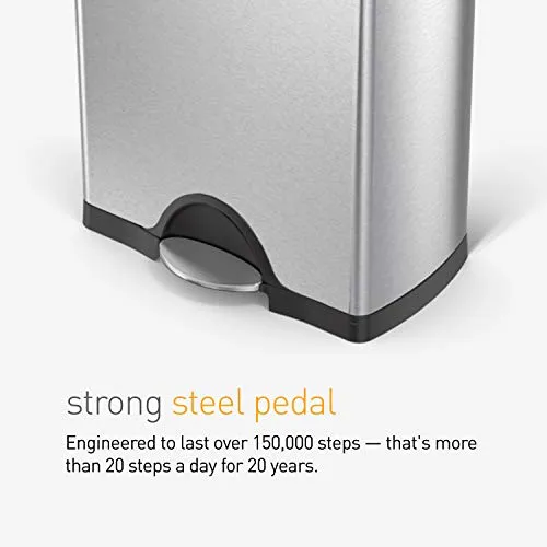 simplehuman 50 Liter / 13.2 Gallon Rectangular Kitchen Step Trash Can, Brushed Stainless Steel