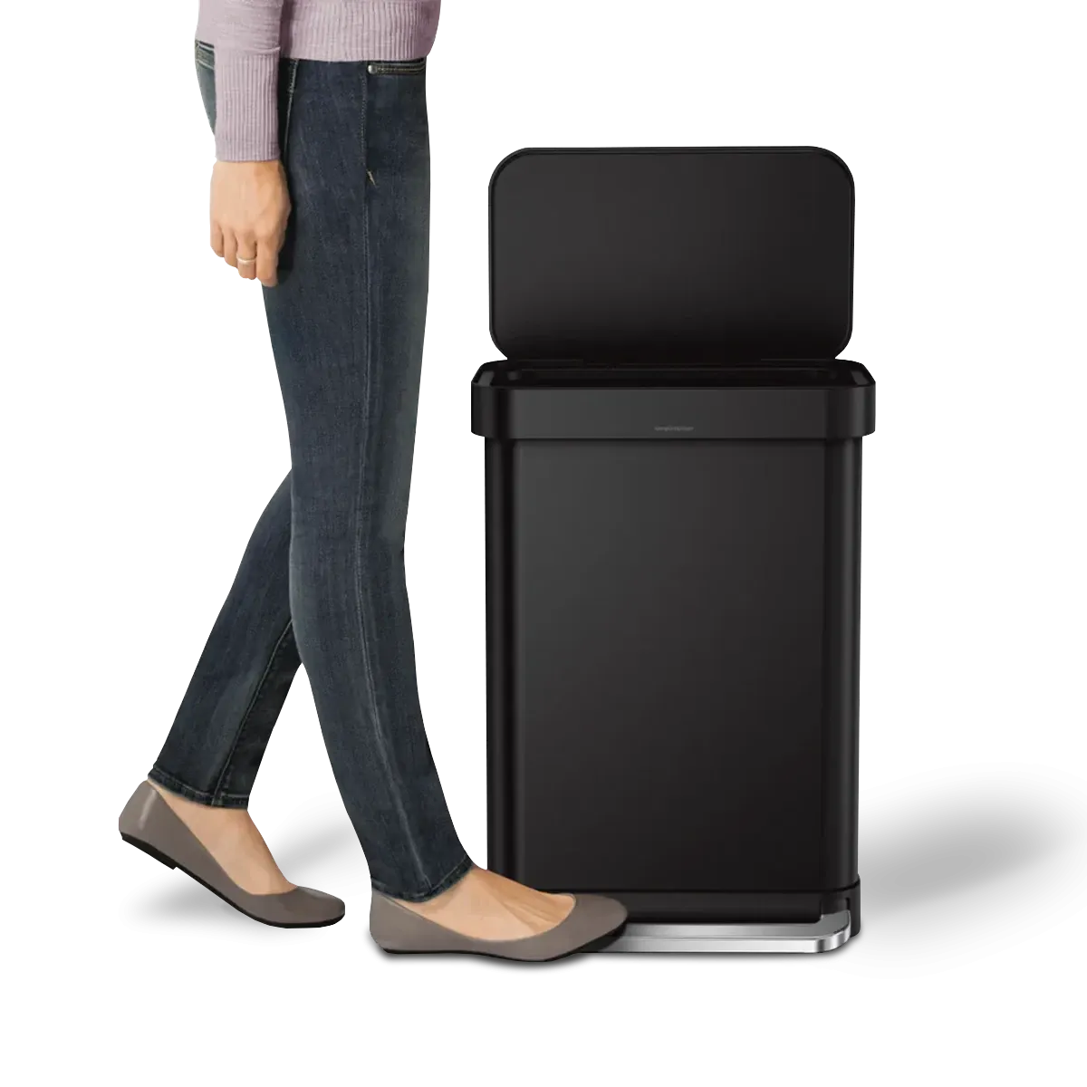 simplehuman 55-Liter Matte Black Indoor Kitchen Hinged Lid Trash Can