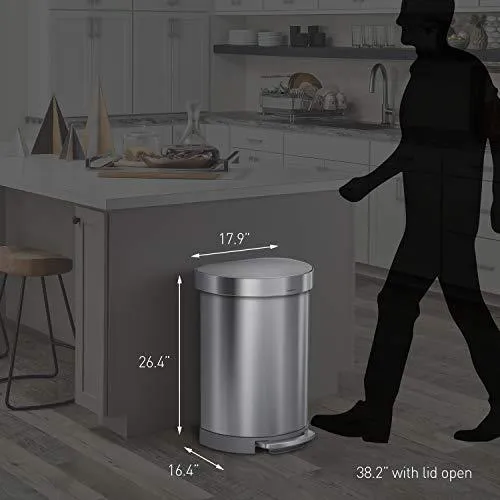 simplehuman 60 Liter Semi-Round Hands-Free Kitchen Step Trash Can with Soft-Close Lid, Brushed