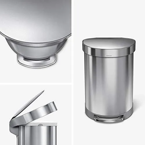 simplehuman 60 Liter Semi-Round Hands-Free Kitchen Step Trash Can with Soft-Close Lid, Brushed