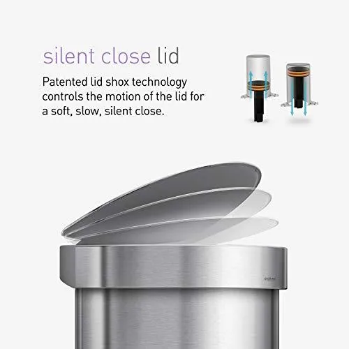 simplehuman 60 Liter Semi-Round Hands-Free Kitchen Step Trash Can with Soft-Close Lid, Brushed