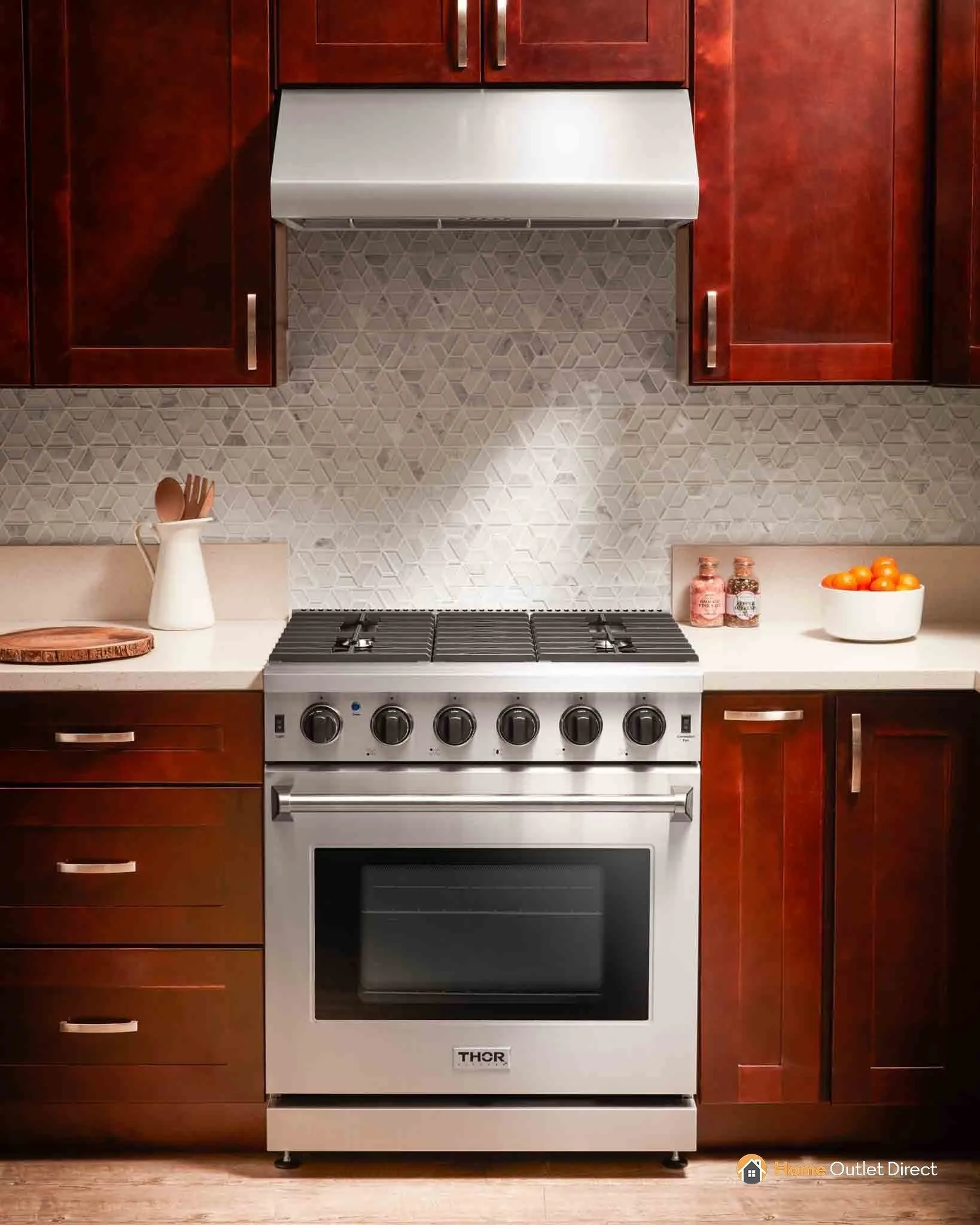 Thor Kitchen 5-Piece Appliance Package - 30-Inch Gas Range, French Door Refrigerator, Under Cabinet Hood, Dishwasher, and Wine Cooler in Stainless Steel