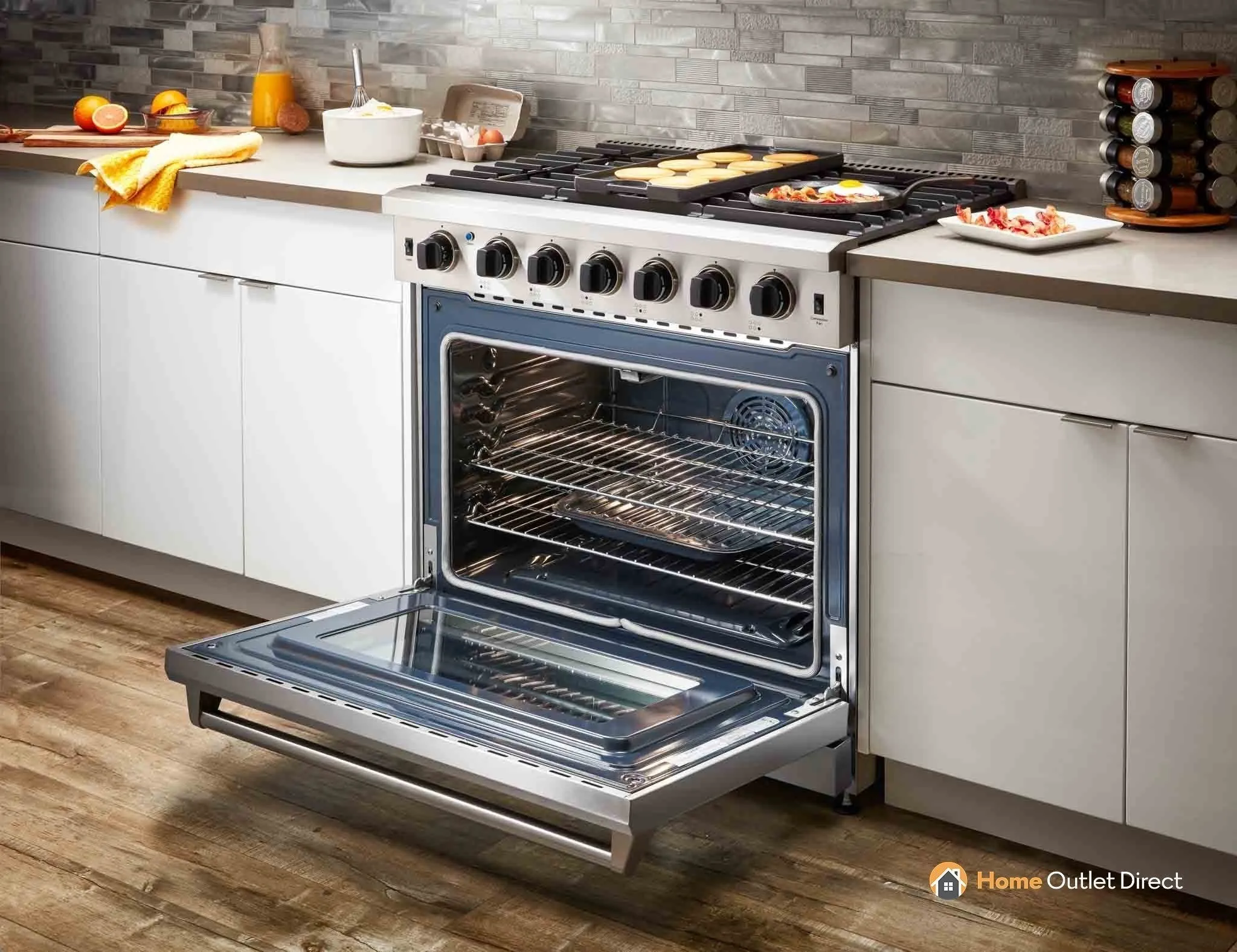 Thor Kitchen 5-Piece Appliance Package - 36-Inch Gas Range, French Door Refrigerator, Under Cabinet Hood, Dishwasher, and Wine Cooler in Stainless Steel
