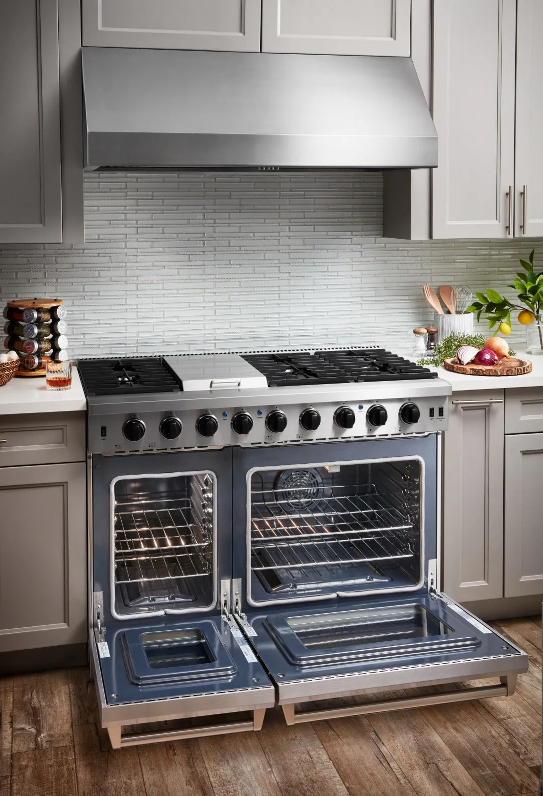 Thor Kitchen 5-Piece Appliance Package - 48-Inch Gas Range, French Door Refrigerator, Dishwasher, Under Cabinet 11-Inch Hood & Wine Cooler in Stainless Steel