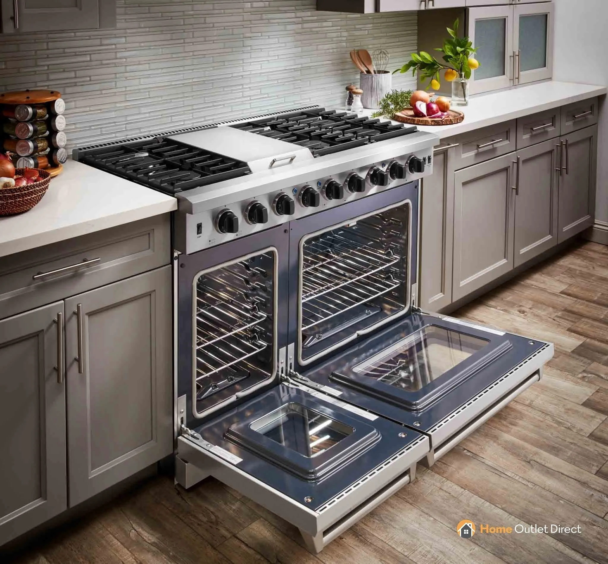 Thor Kitchen 5-Piece Appliance Package - 48-Inch Gas Range, French Door Refrigerator, Dishwasher, Under Cabinet 16.5-Inch Tall Hood & Wine Cooler in Stainless Steel