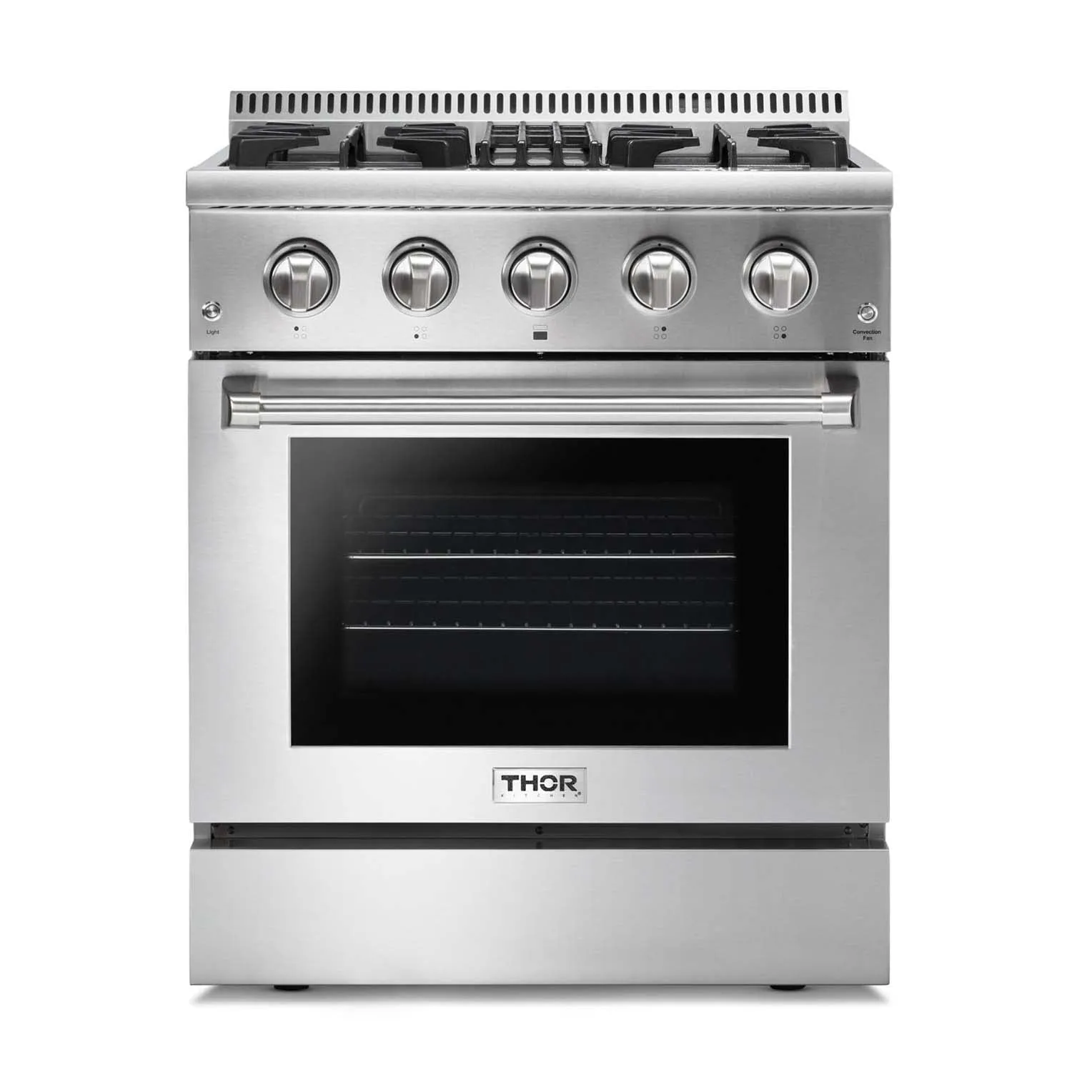Thor Kitchen 5-Piece Pro Appliance Package - 30-Inch Dual Fuel Range, French Door Refrigerator, Pro-Style Wall Mount Hood, Dishwasher, and Wine Cooler in Stainless Steel