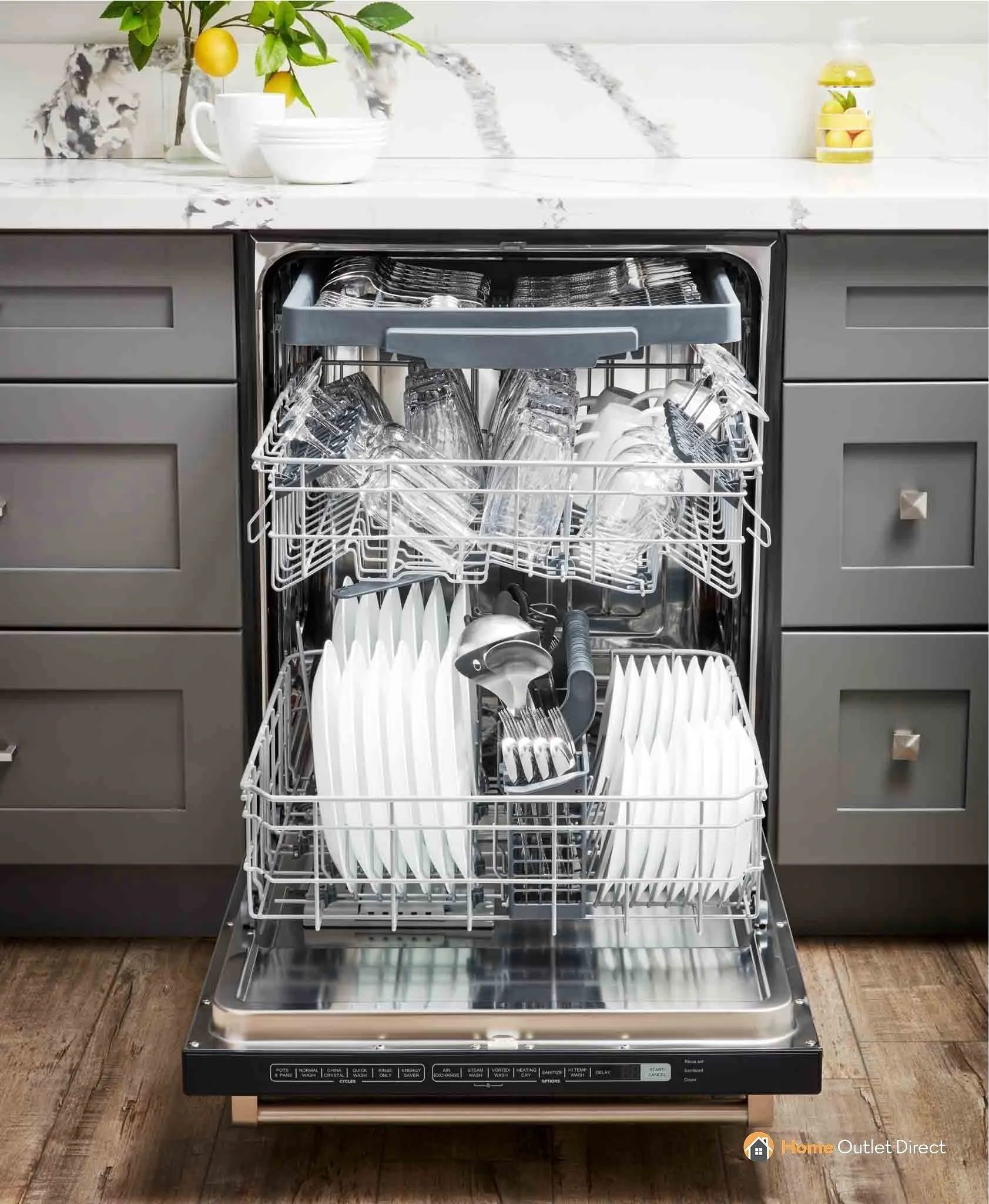 Thor Kitchen 5-Piece Pro Appliance Package - 36-Inch Dual Fuel Range, French Door Refrigerator, Pro-Style Wall Mount Hood, Dishwasher, and Wine Cooler in Stainless Steel