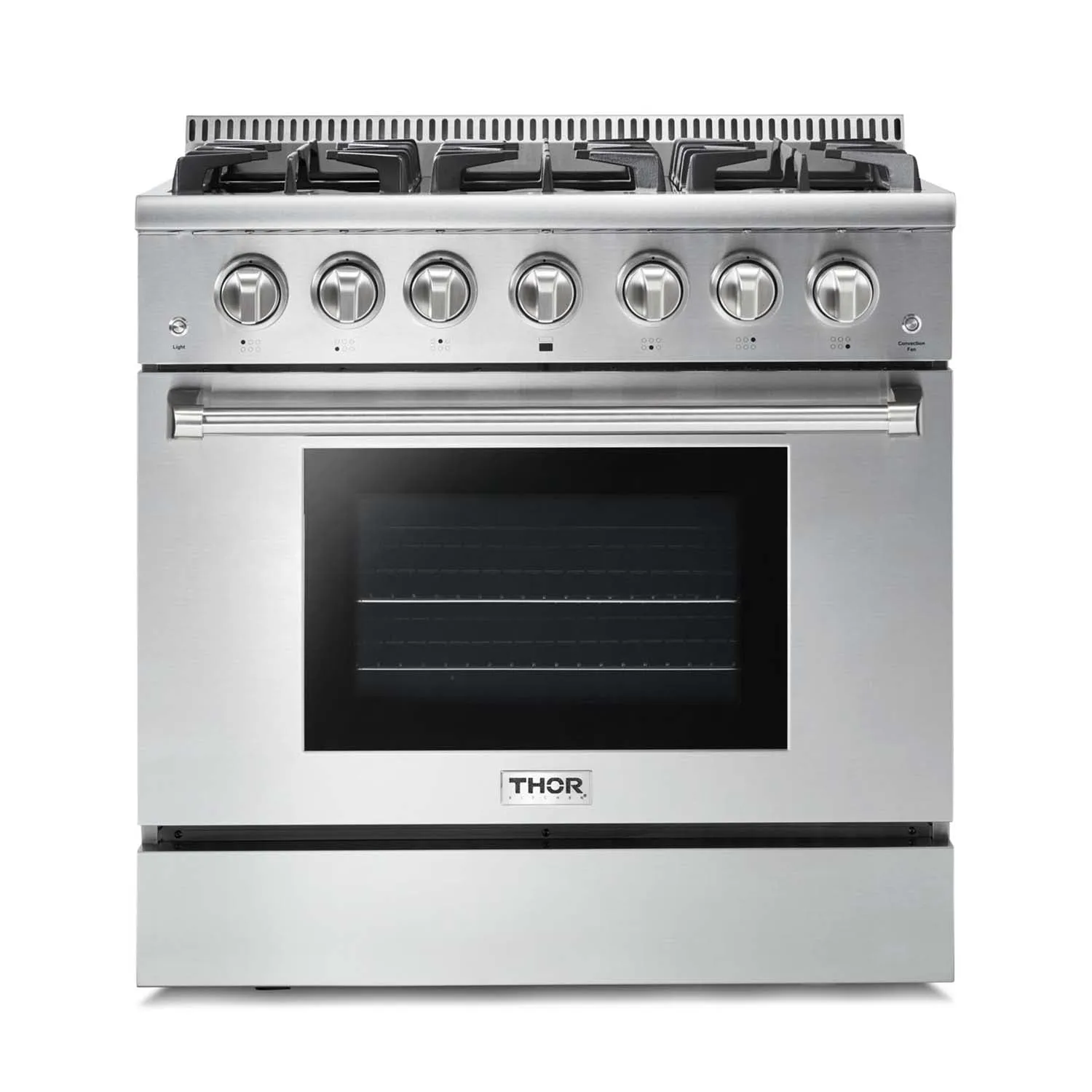 Thor Kitchen 5-Piece Pro Appliance Package - 36-Inch Gas Range, French Door Refrigerator, Pro-Style Wall Mount Hood, Dishwasher, and Wine Cooler in Stainless Steel