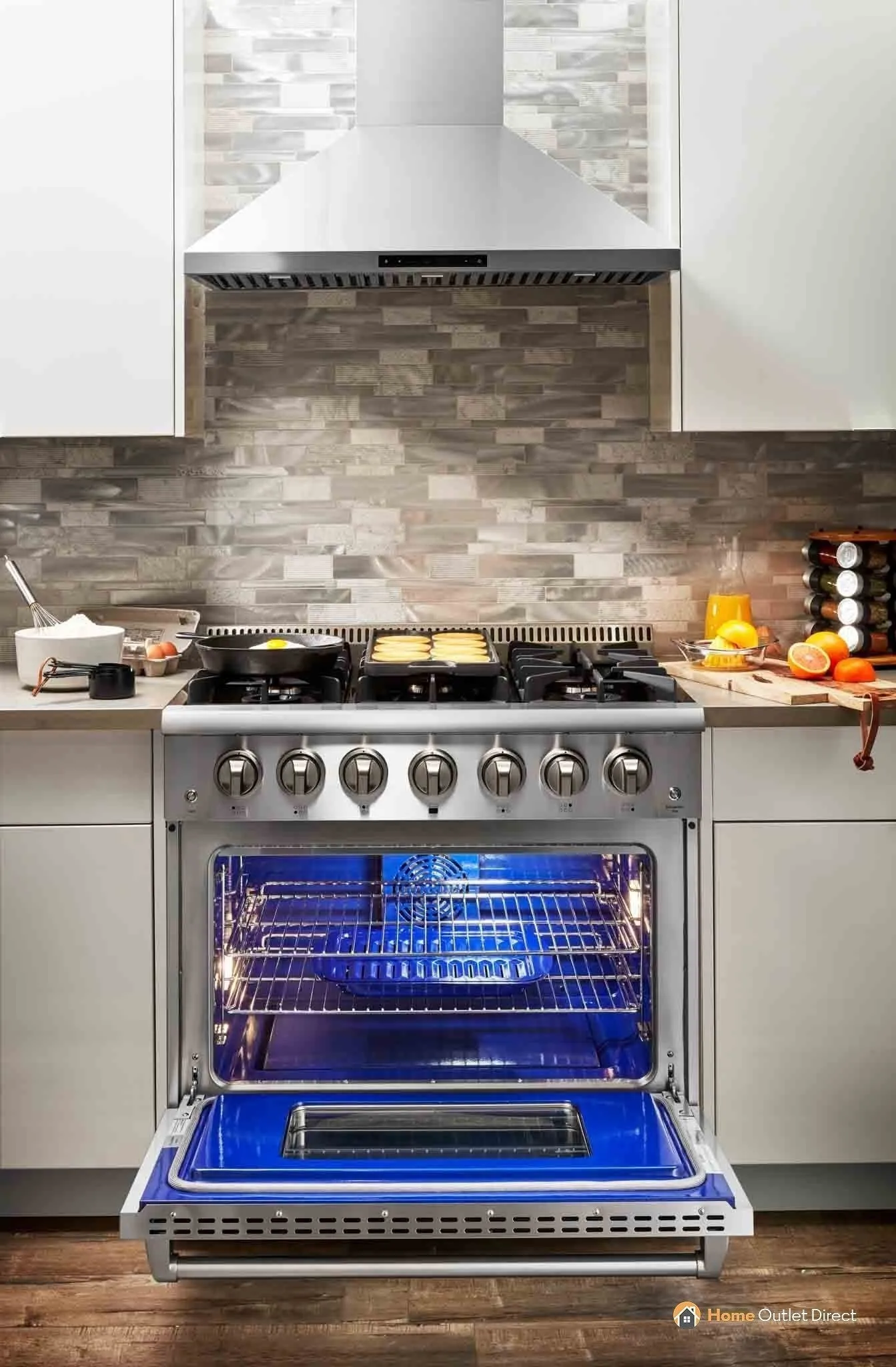 Thor Kitchen 5-Piece Pro Appliance Package - 36-Inch Gas Range, French Door Refrigerator, Wall Mount Hood, Dishwasher, and Wine Cooler in Stainless Steel