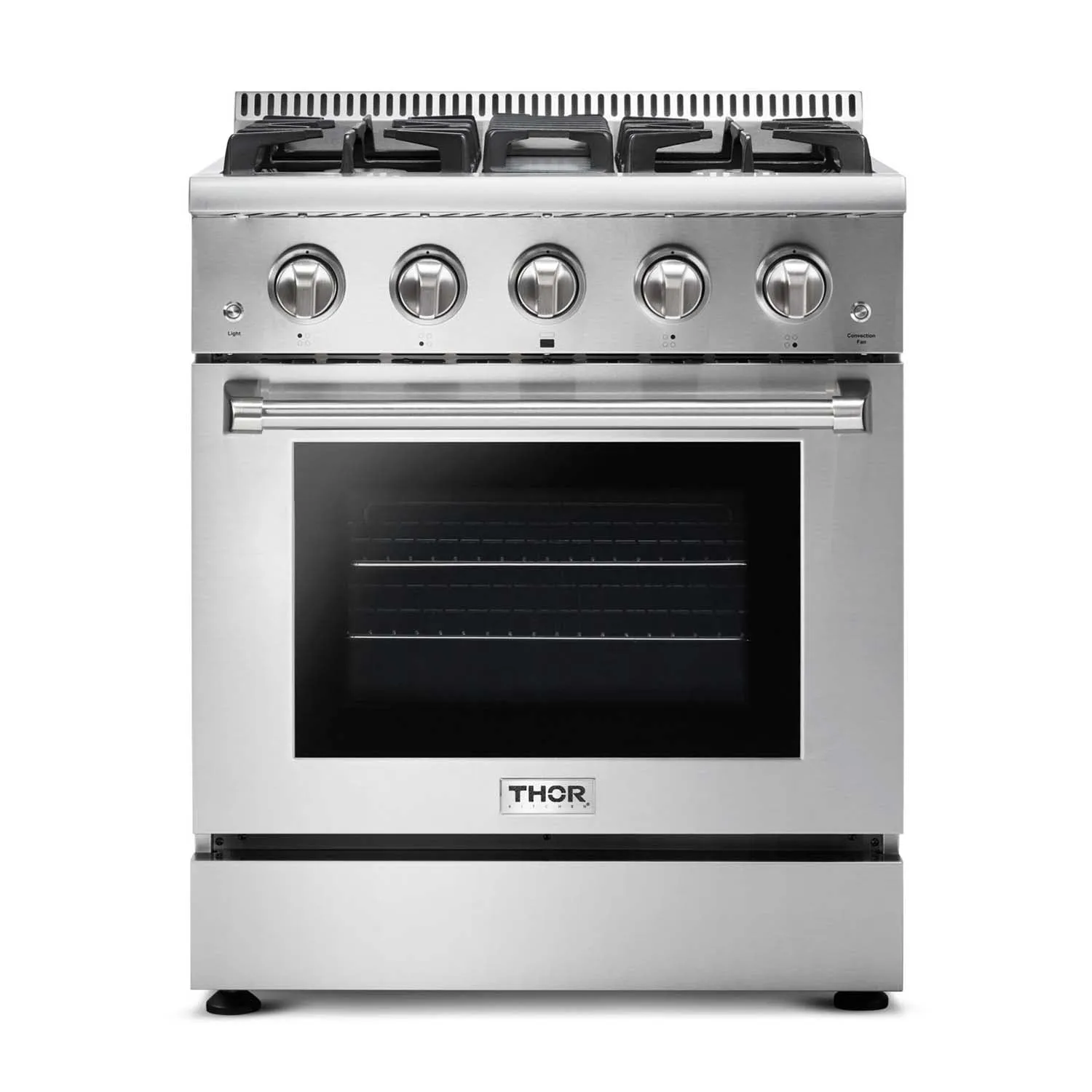 Thor Kitchen 6-Piece Pro Appliance Package - 30-Inch Gas Range, French Door Refrigerator, Wall Mount Hood, Dishwasher, Microwave Drawer, & Wine Cooler in Stainless Steel