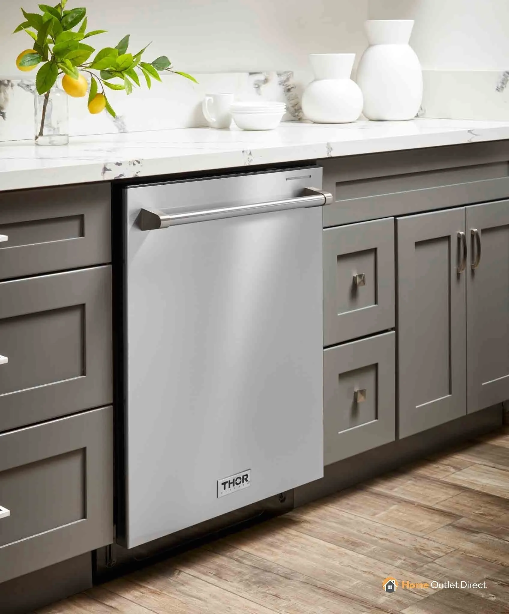 Thor Kitchen 6-Piece Pro Appliance Package - 30-Inch Gas Range, French Door Refrigerator, Wall Mount Hood, Dishwasher, Microwave Drawer, & Wine Cooler in Stainless Steel