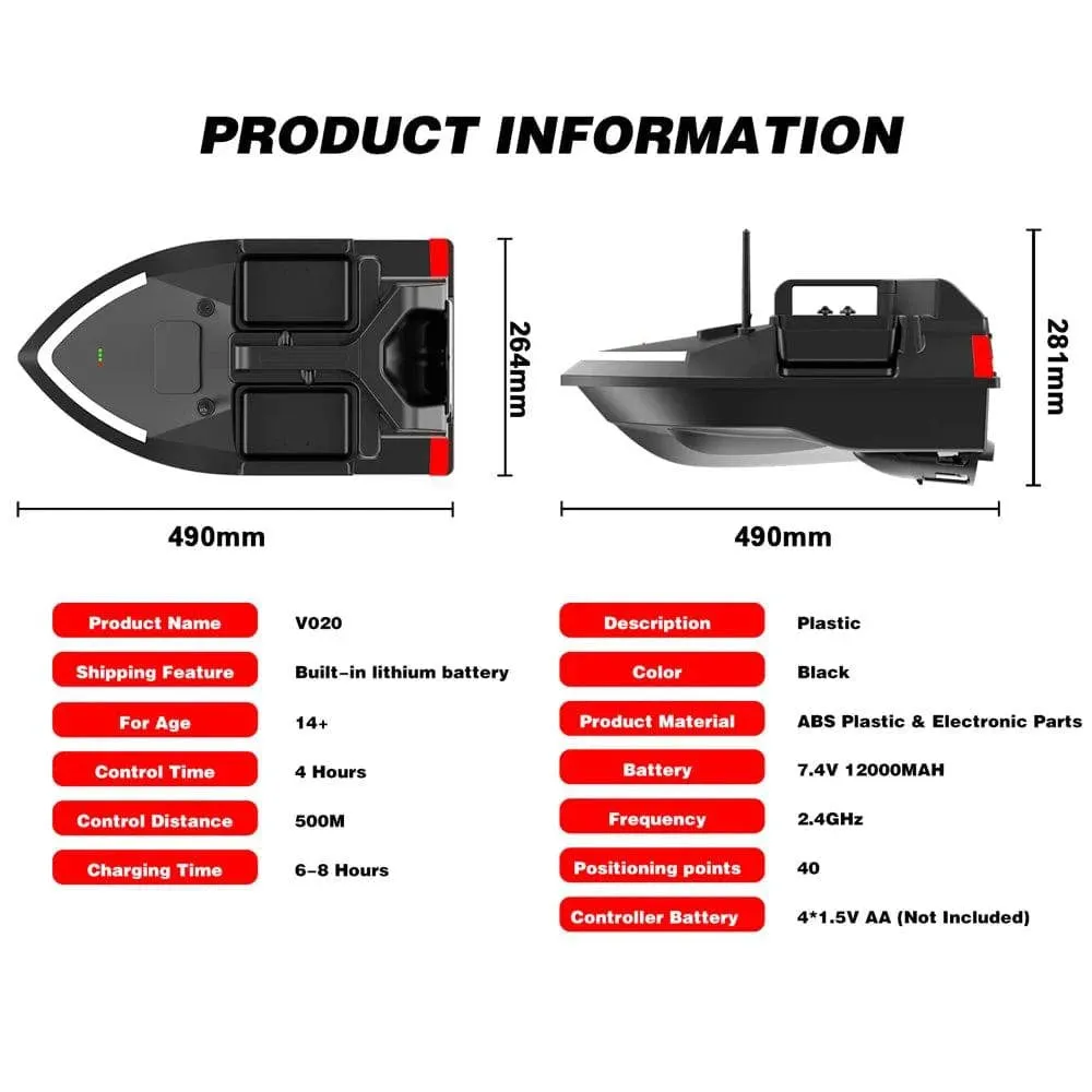 V801 Fishing Bait Boat 500m RC Bait Boat Dual Motor Fish Finder 2KG Loading Support Automatic Cruise/Route Correction