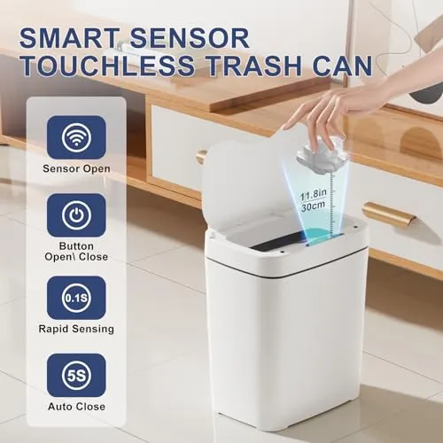 Vanpopubs 2 Pack 3.6 Gal Bathroom Trash Can with Lid, Small Smart Automatic Touchless Garbage Can, Slim Motion Sensor Waterproof Plastic Trash Bin for Bedroom Office Kitchen Dorm Toilet